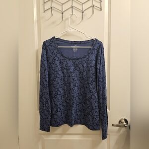 Faded Glory 100% Organic Cotton Blue Floral Long-Sleeved Tee